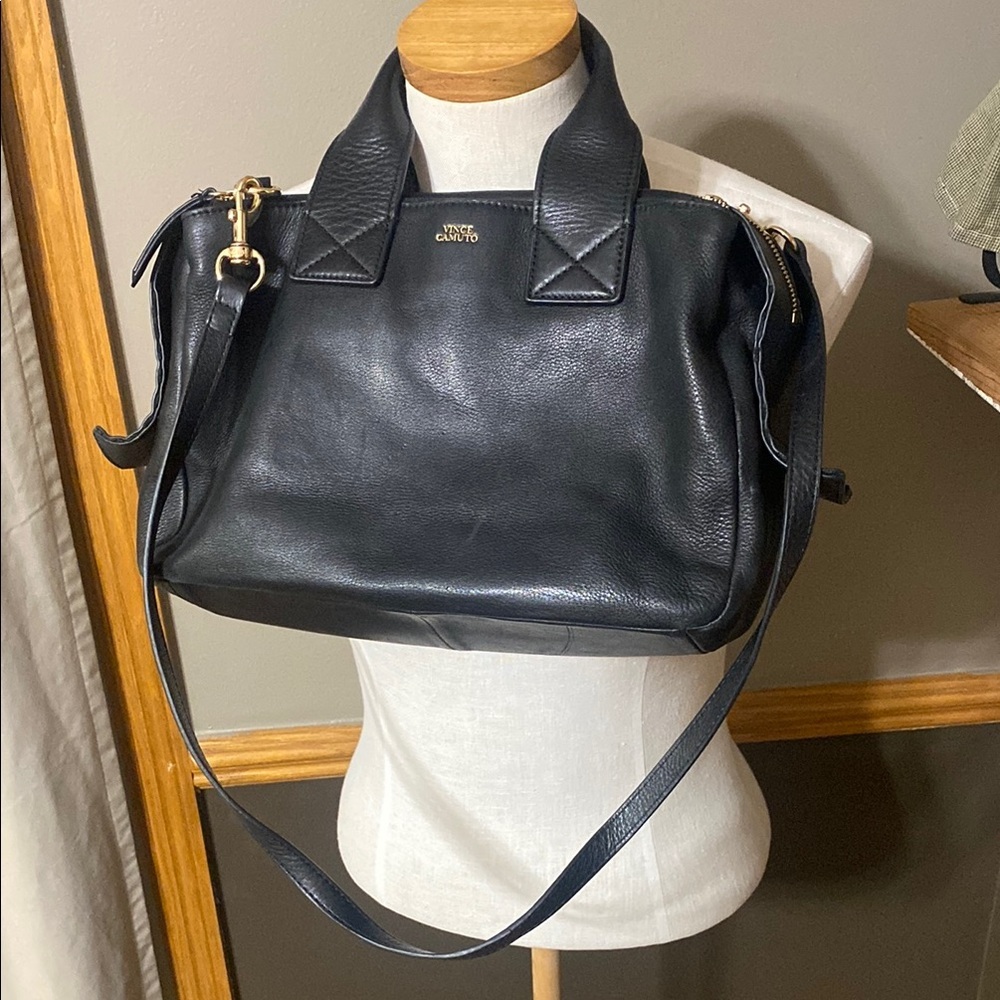 Vince Camuto black 100% genuine leather crossbody duel handle purse bag